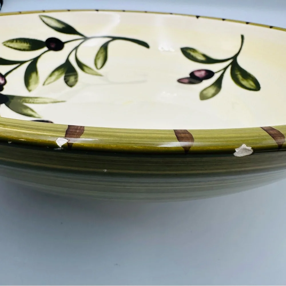 Williams Sonoma Pasta Bowl Liguria Pattern Olive Branches Glossy 2 Small Chips